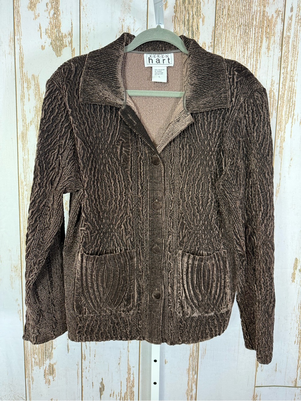 KEREN hart Women's Dark Brown Textured Corduroy Jacket. Size Large.
